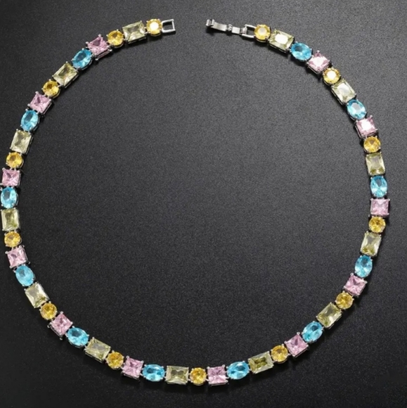 Multi Color Zircon silver Short Necklace - Picture 2 of 2